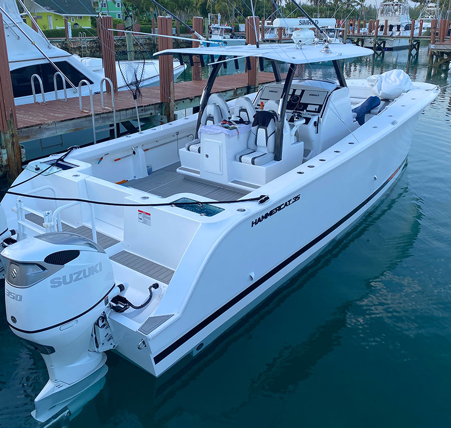 HammerCat power catamaran underway on blue water